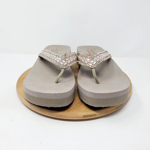 Skechers Sandals Womens 9 Cali Vinyasa Glory Flip Flop Rhinestone Platform Shoes - Picture 3 of 14